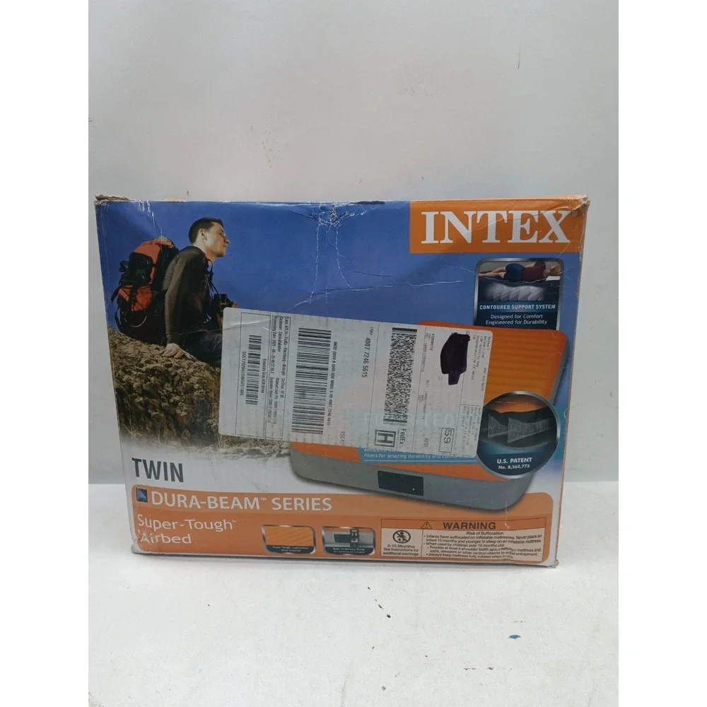Intex 8in Twin Super-Tough Air Mattress Bed with Built-In Battery Pump